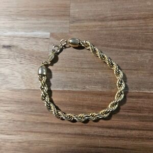 Napier Gold Tone Rope Chain Bracelet Vintage Twisted Link 7.5 Inch